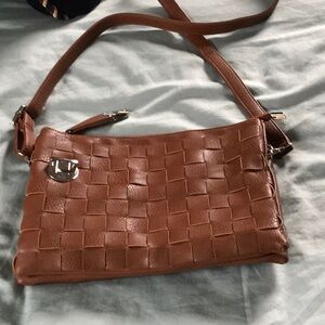 Brown Woven Leather Crossbody Bag